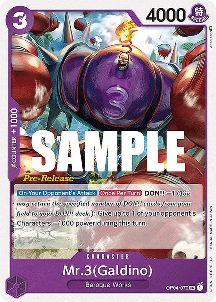 Mr.3 Galdino OP04-070, the UC printing from OP-04 of the One Piece Card Game