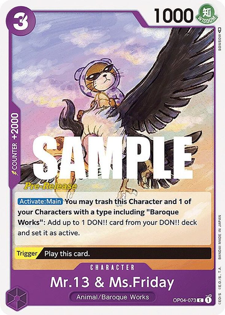 Mr.13 & Ms.Friday OP04-073, the C printing from OP-04 of the One Piece Card Game