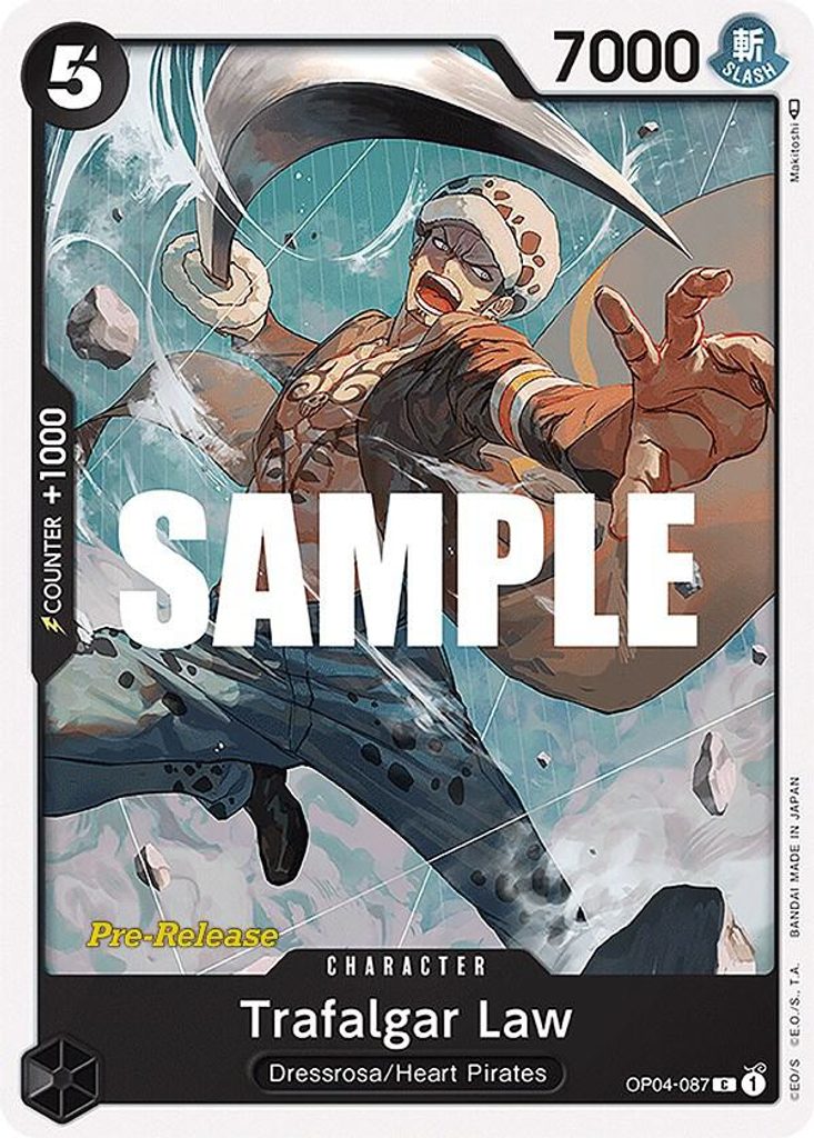 Trafalgar Law OP04-087, the C printing from OP-04 of the One Piece Card Game