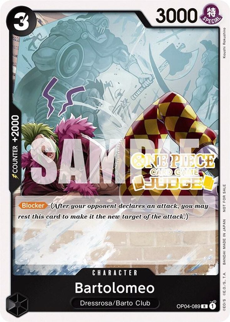 Bartolomeo OP04-089, the R printing from OP-04 of the One Piece Card Game