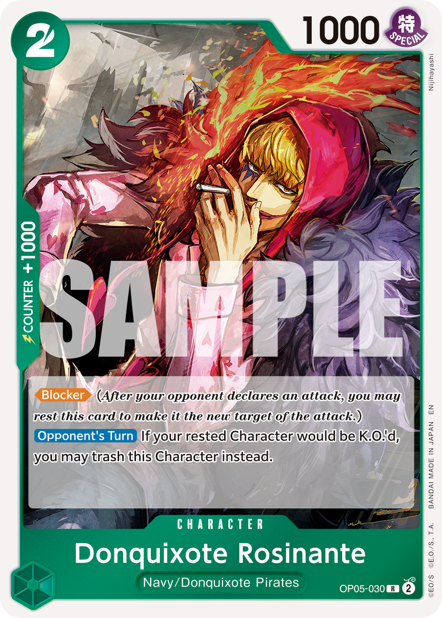 Donquixote Rosinante OP05-030, the R printing from OP-05 of the One Piece Card Game