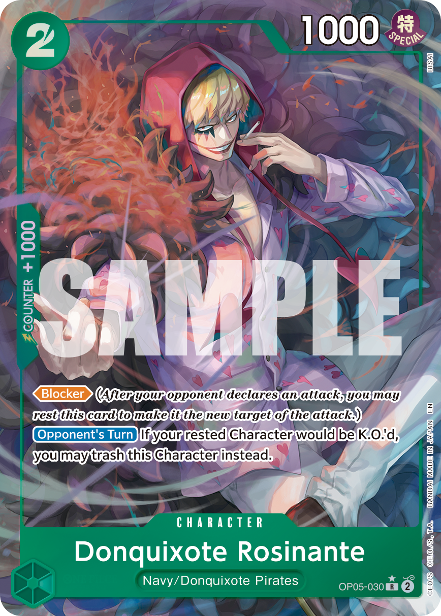 Donquixote Rosinante OP05-030, the R printing from OP-05 of the One Piece Card Game