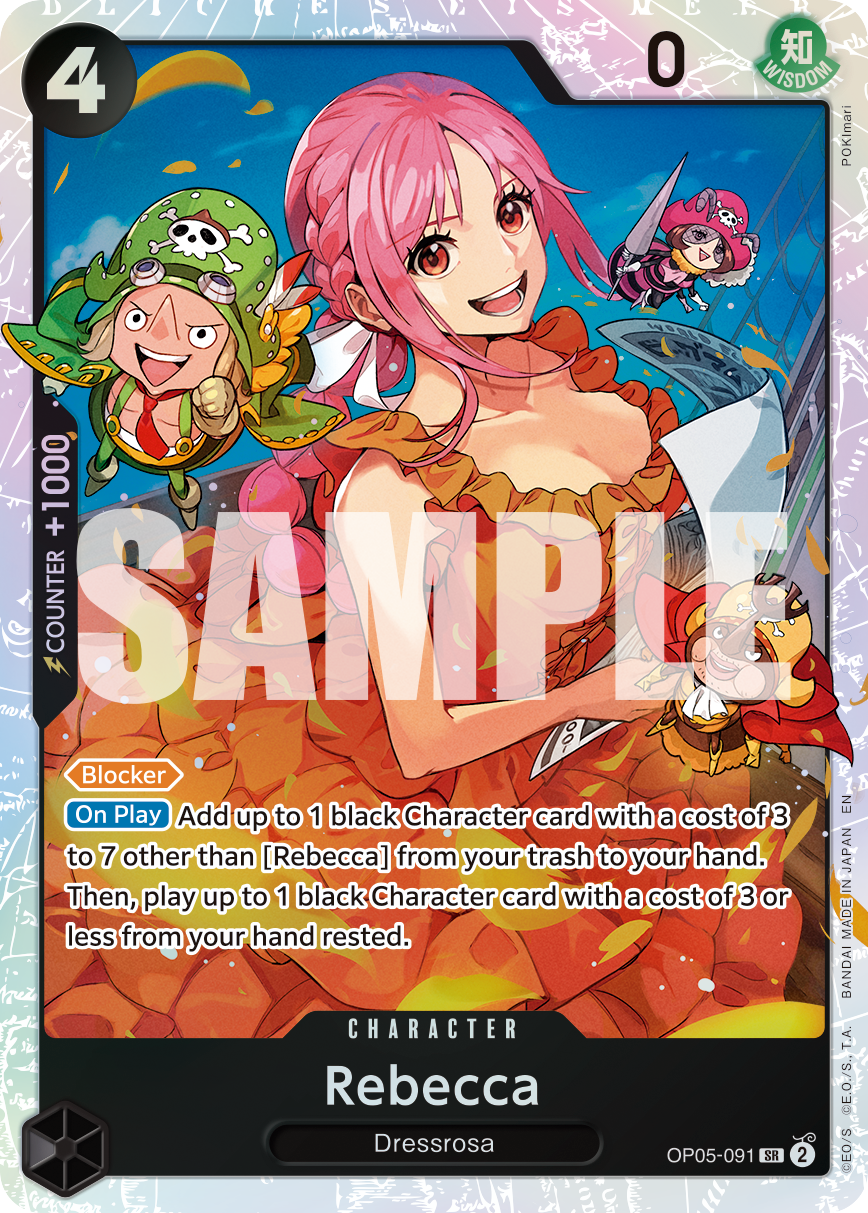 Rebecca OP05-091, the SR printing from OP-05 of the One Piece Card Game