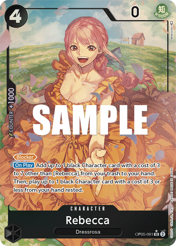 Rebecca OP05-091, the SR printing from OP-05 of the One Piece Card Game