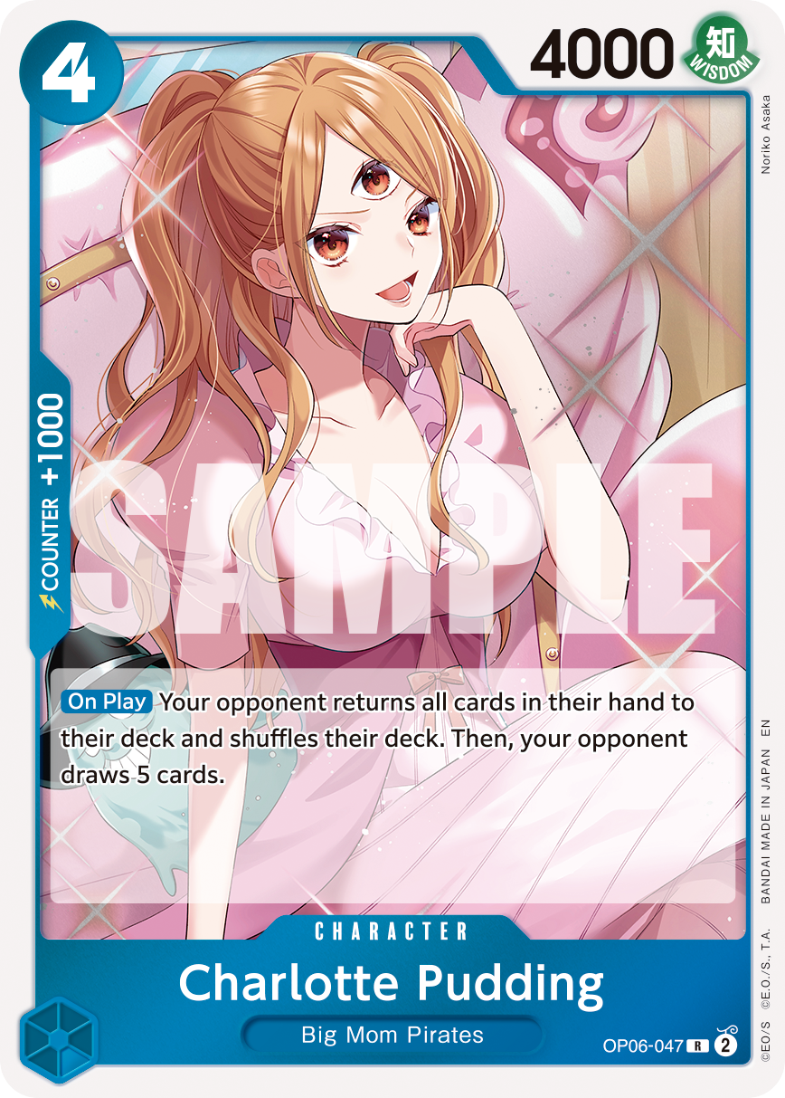 Charlotte Pudding OP06-047, the R printing from OP-06 of the One Piece Card Game