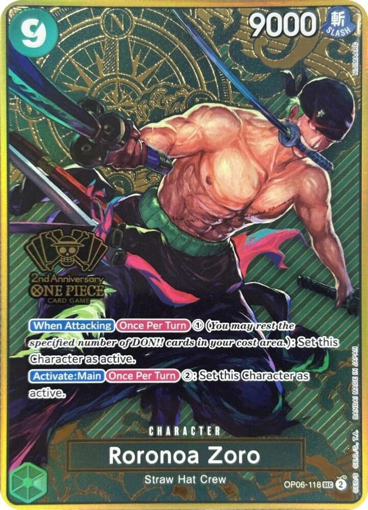 Roronoa Zoro OP06-118, the SEC printing from OP-06 of the One Piece Card Game