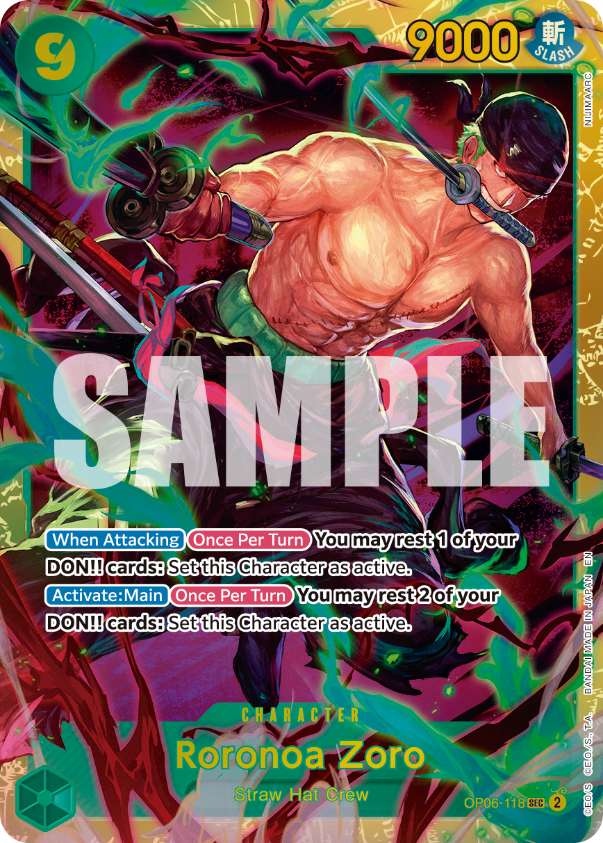 Roronoa Zoro - OP06-118 OP06-118, the SEC printing from OP-06 of the One Piece Card Game