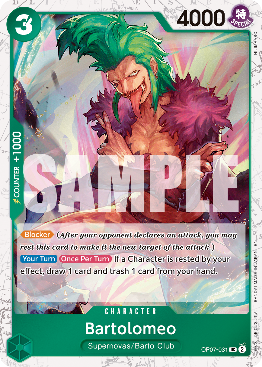 Bartolomeo OP07-031, the UC printing from OP-07 of the One Piece Card Game