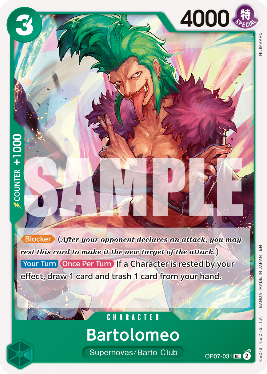 Bartolomeo OP07-031, the UC printing from OP-07 of the One Piece Card Game