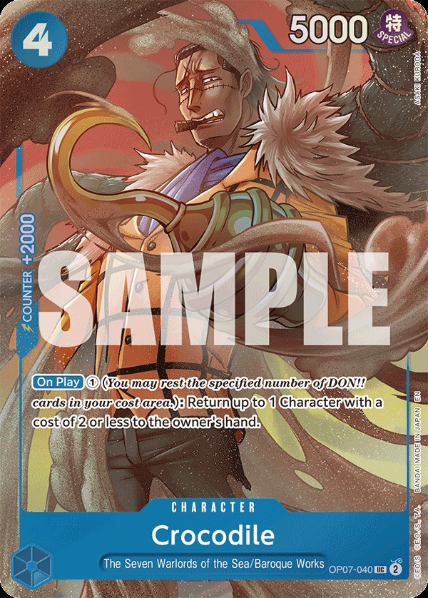 Crocodile OP07-040, the UC printing from OP-07 of the One Piece Card Game