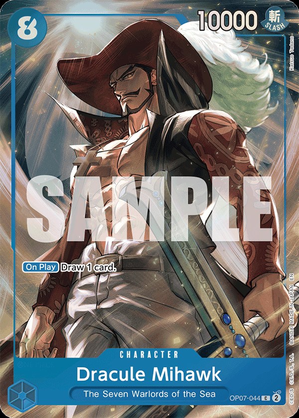 Dracule Mihawk OP07-044, the C printing from OP-07 of the One Piece Card Game
