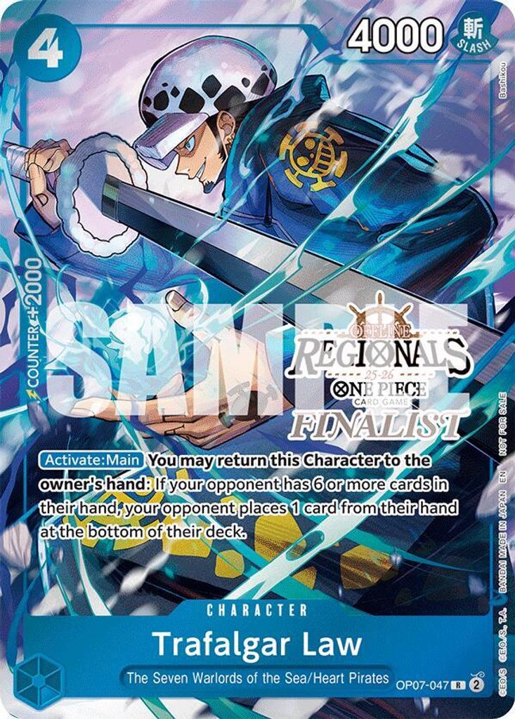 Trafalgar Law OP07-047, the R printing from OP-07 of the One Piece Card Game