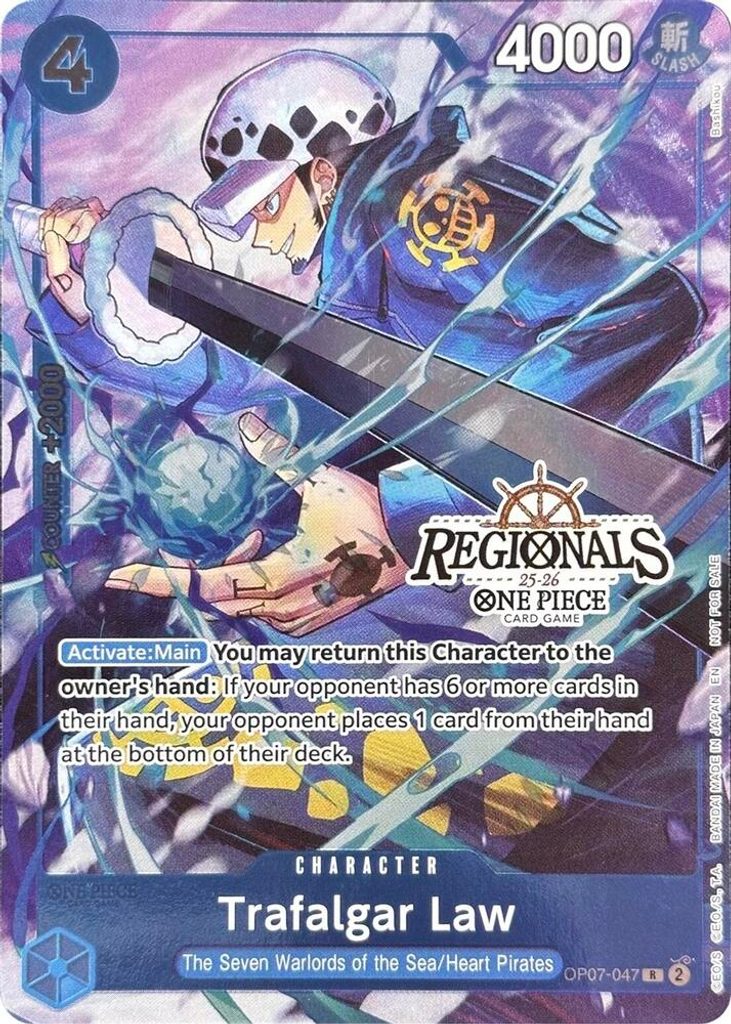 Trafalgar Law OP07-047, the R printing from OP-07 of the One Piece Card Game
