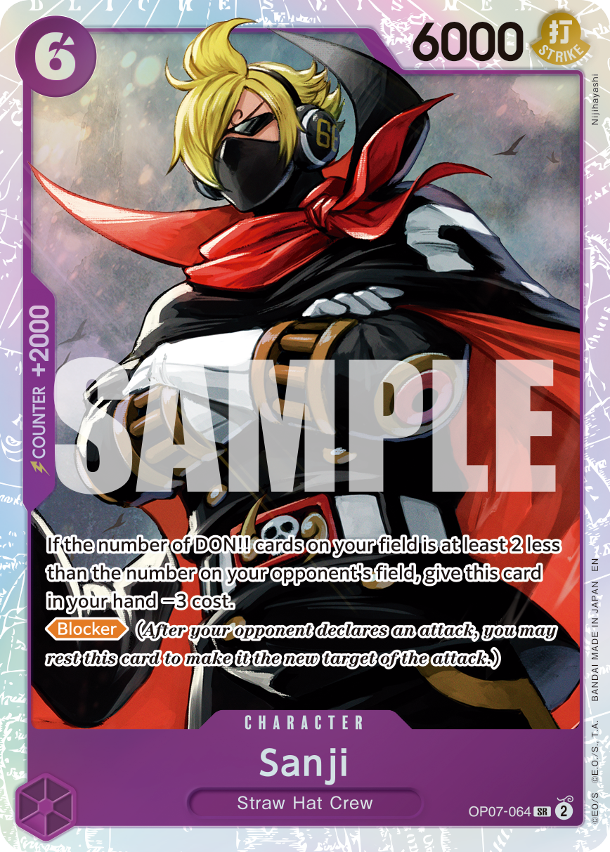 Sanji OP07-064, the SR printing from OP-07 of the One Piece Card Game