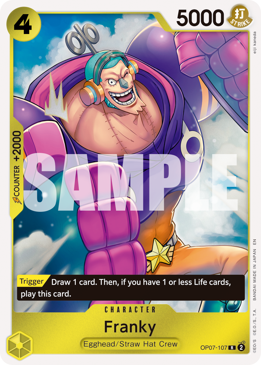 Franky - OP07-107 OP07-107, the R printing from OP-07 of the One Piece Card Game