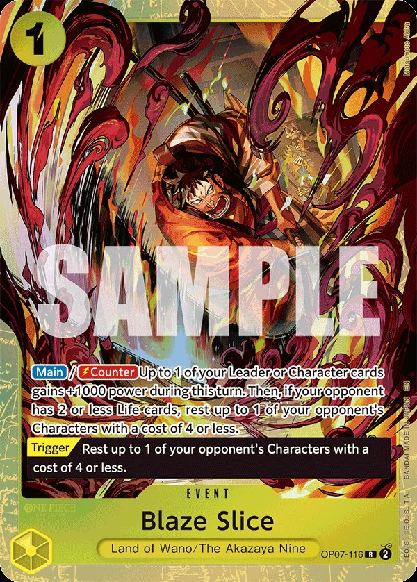Blaze Slice OP07-116, the R printing from OP-07 of the One Piece Card Game