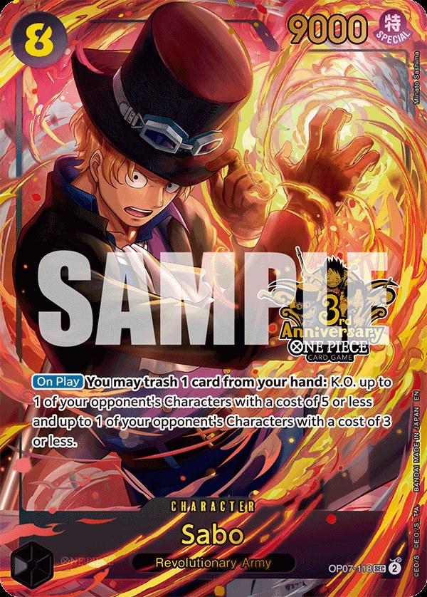 Sabo OP07-118, the SEC printing from OP-07 of the One Piece Card Game
