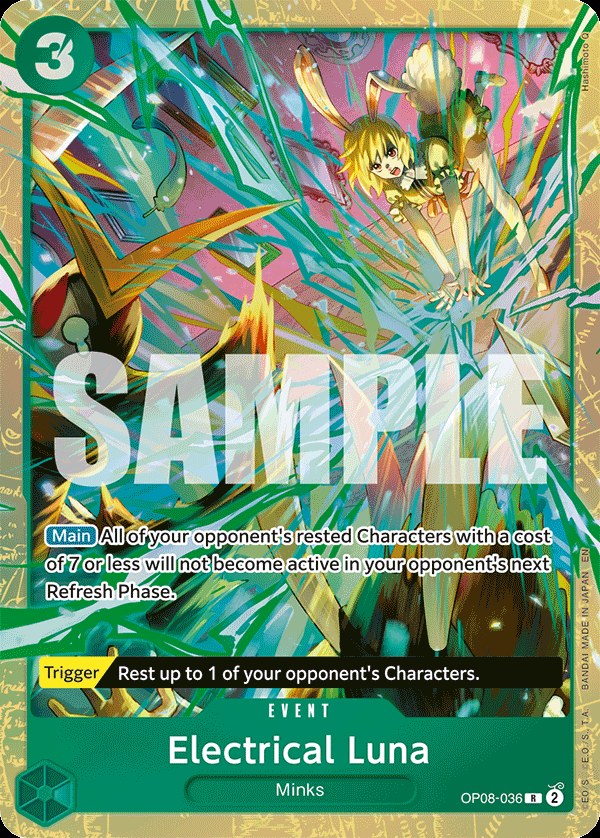 Electrical Luna OP08-036, the R printing from OP-08 of the One Piece Card Game