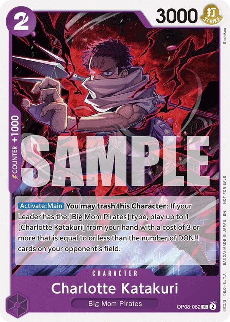 Charlotte Katakuri OP08-062, the UC printing from OP-08 of the One Piece Card Game