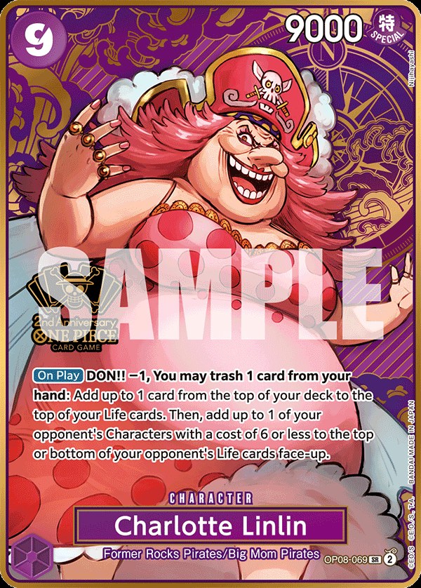 Charlotte Linlin OP08-069, the SR printing from OP-08 of the One Piece Card Game
