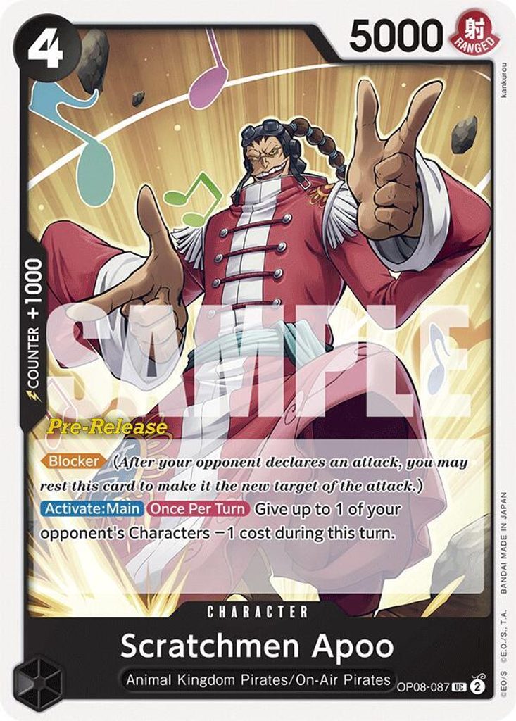 Scratchmen Apoo OP08-087, the UC printing from OP-08 of the One Piece Card Game