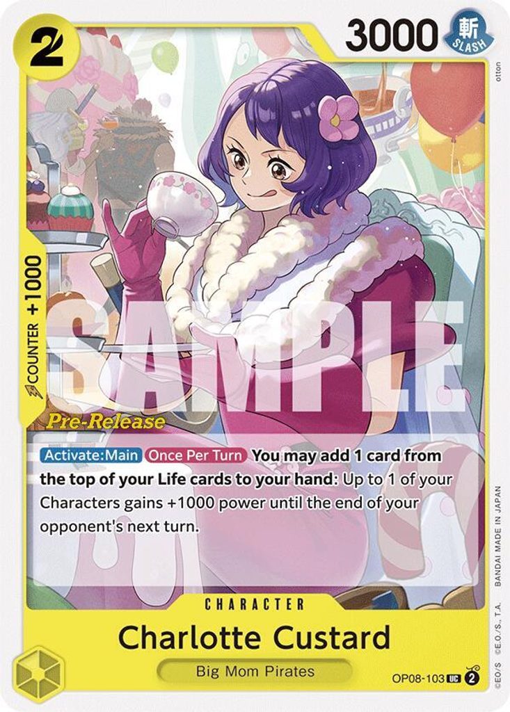 Charlotte Custard OP08-103, the UC printing from OP-08 of the One Piece Card Game