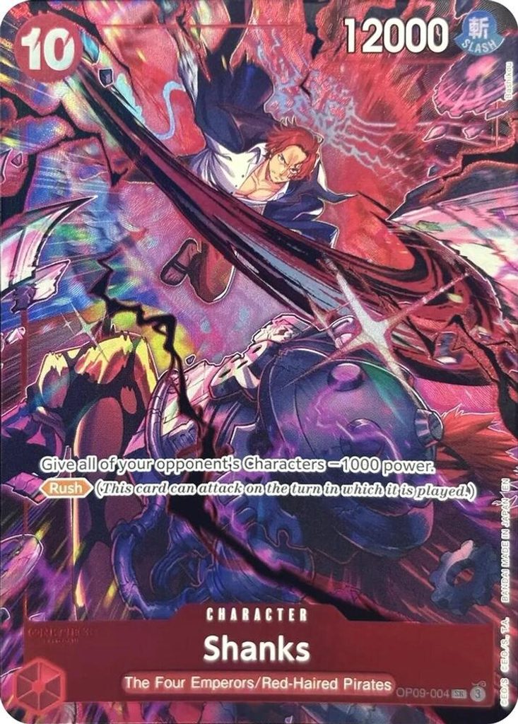 Shanks OP09-004, the SR printing from OP-09 of the One Piece Card Game