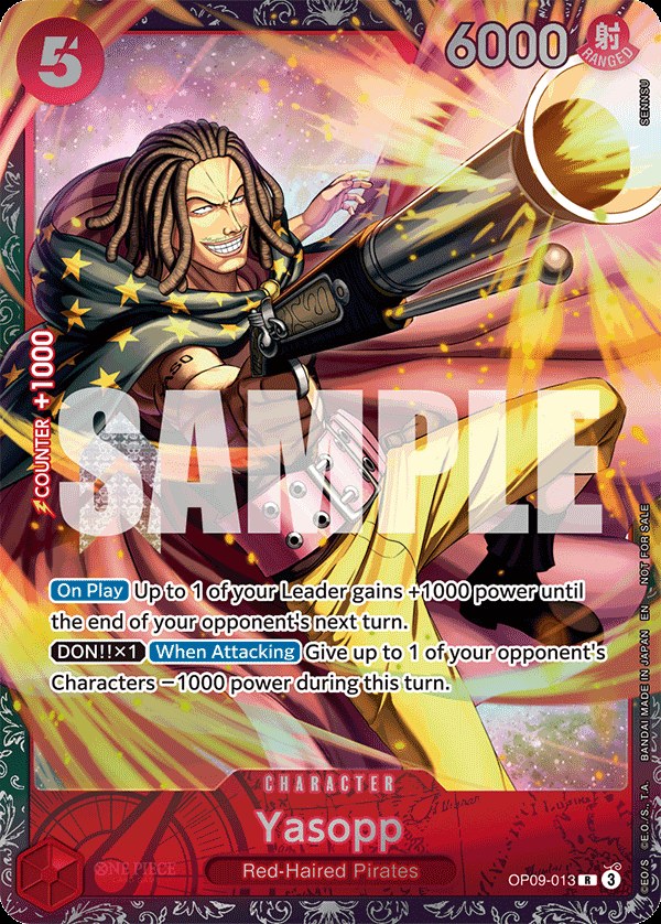 Yasopp OP09-013, the R printing from OP-09 of the One Piece Card Game
