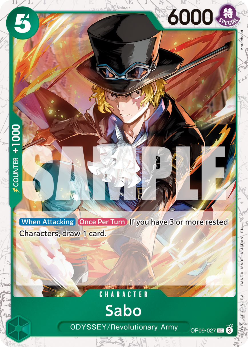 Sabo - OP09-027 OP09-027, the UC printing from OP-09 of the One Piece Card Game