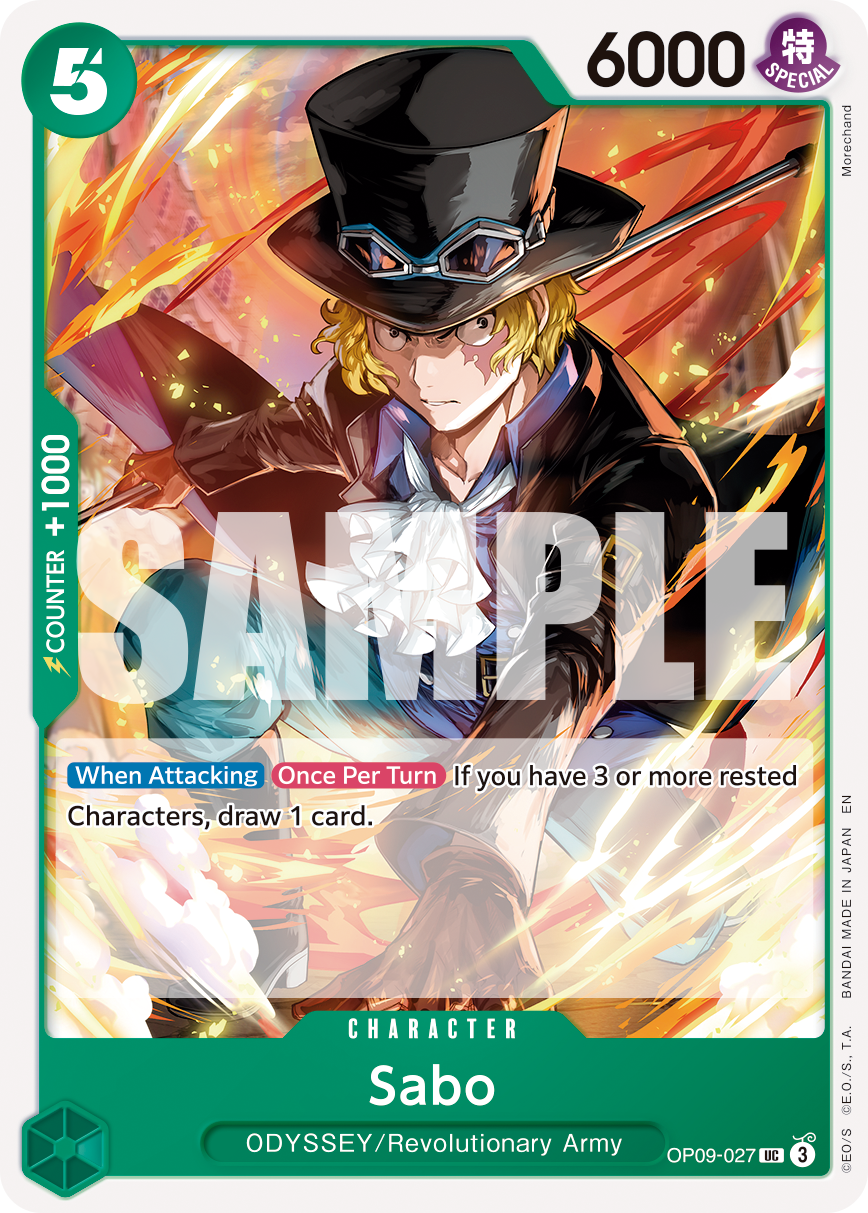 Sabo - OP09-027 OP09-027, the UC printing from OP-09 of the One Piece Card Game