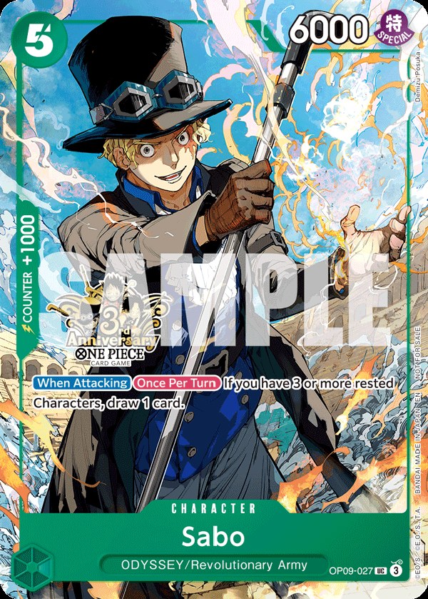 Sabo OP09-027, the UC printing from OP-09 of the One Piece Card Game