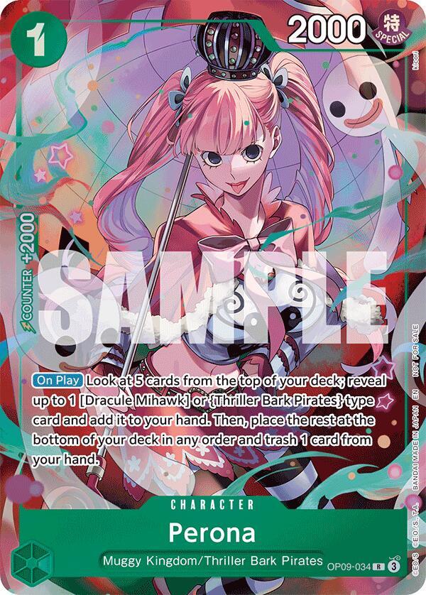 Perona - OP09-034 OP09-034, the R printing from OP-09 of the One Piece Card Game