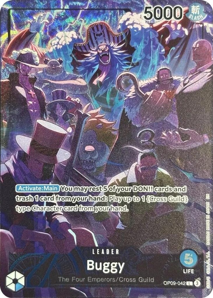 Buggy OP09-042, the L printing from OP-09 of the One Piece Card Game
