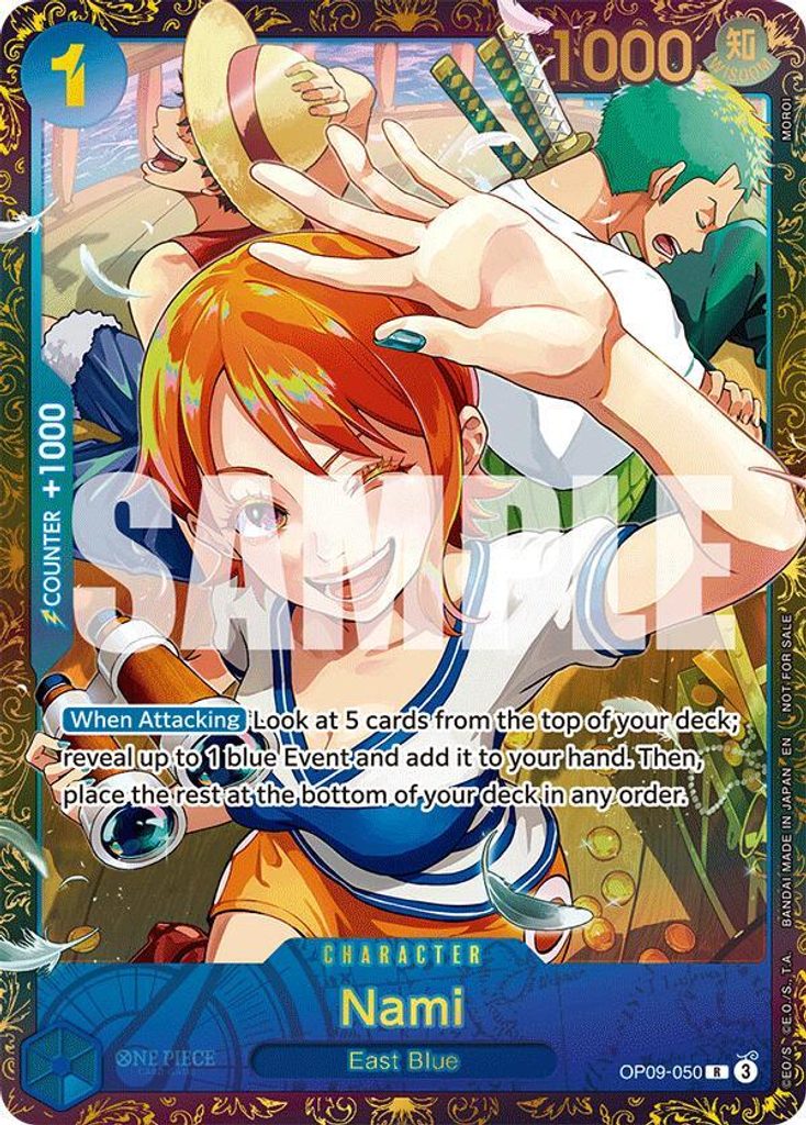 Nami OP09-050, the R printing from OP-09 of the One Piece Card Game
