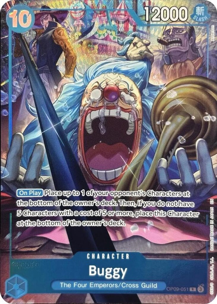Buggy OP09-051, the R printing from OP-09 of the One Piece Card Game