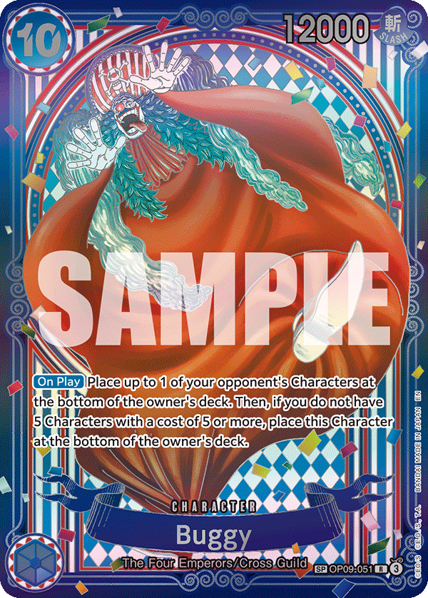 Buggy - OP09-051 OP09-051, the R printing from OP-09 of the One Piece Card Game