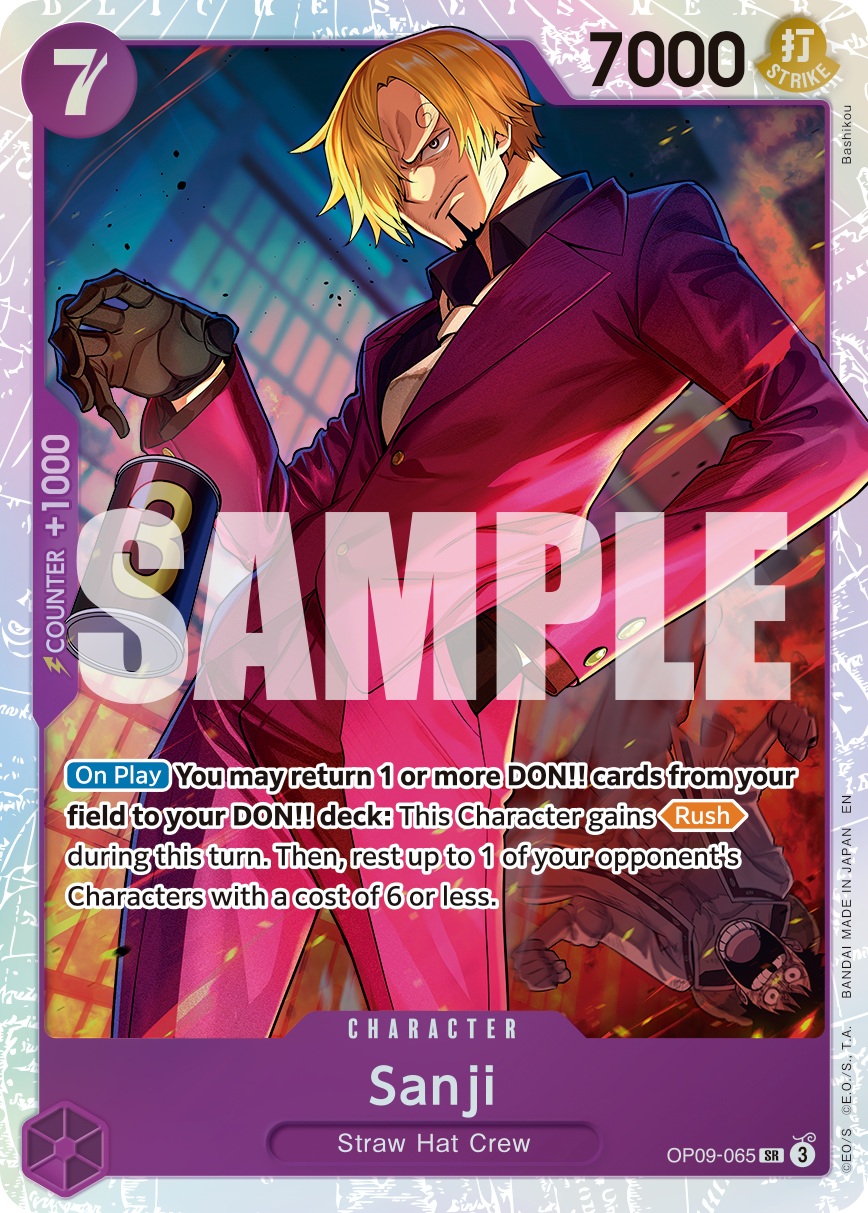 Sanji - OP09-065 OP09-065, the SR printing from OP-09 of the One Piece Card Game