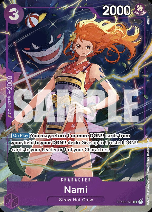Nami OP09-070, the UC printing from OP-09 of the One Piece Card Game