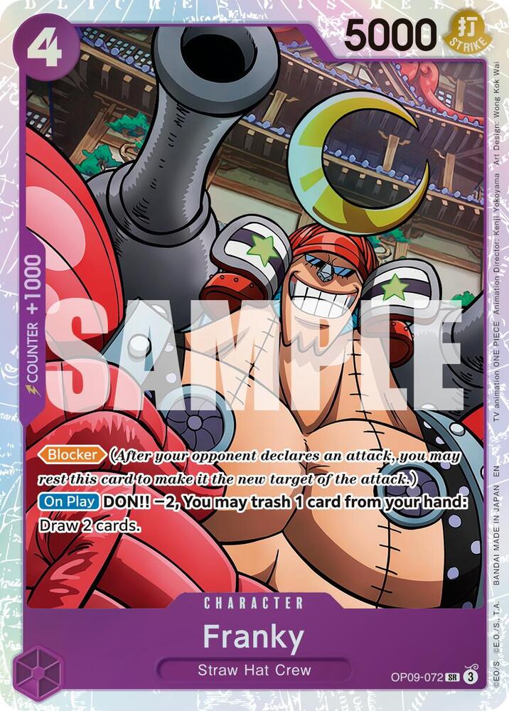 Franky - OP09-072 OP09-072, the SR printing from OP-09 of the One Piece Card Game