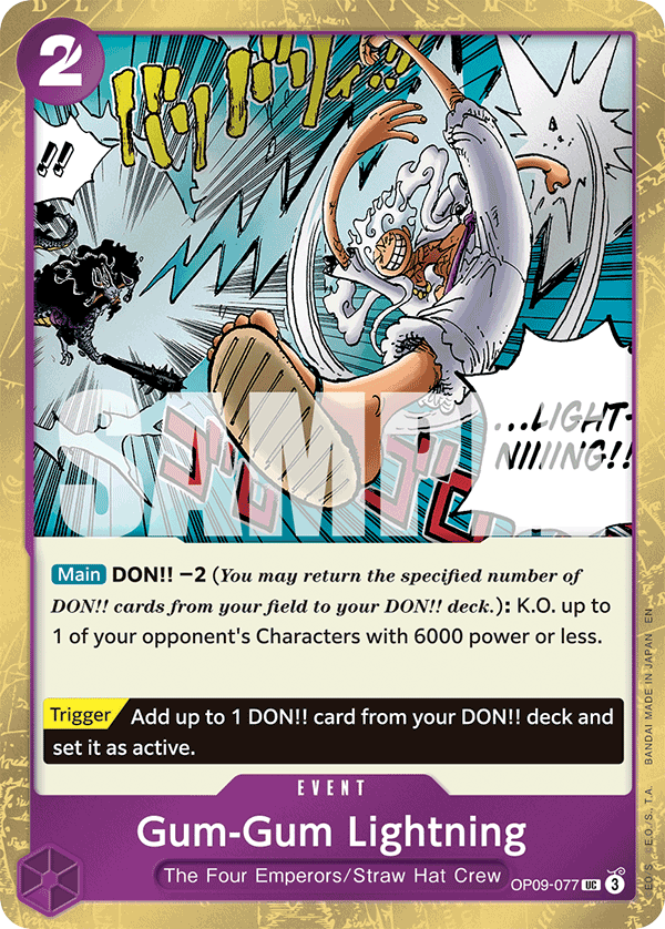 Gum-Gum Lightning OP09-077, the UC printing from OP-09 of the One Piece Card Game