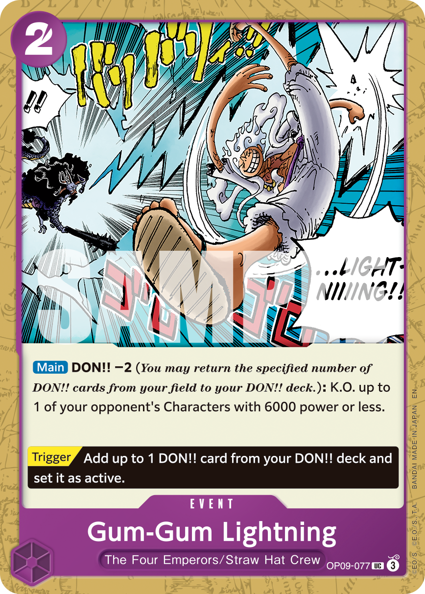 Gum-Gum Lightning OP09-077, the UC printing from OP-09 of the One Piece Card Game