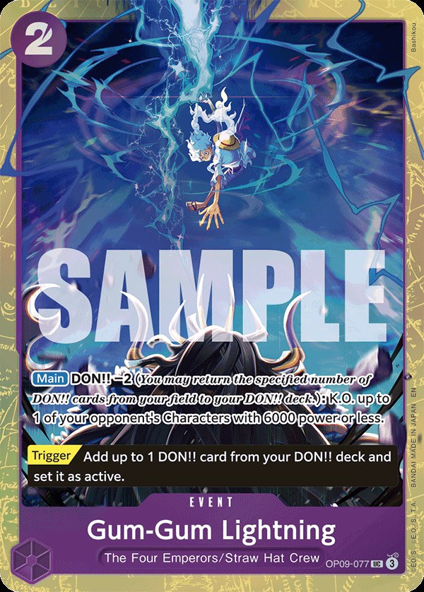 Gum-Gum Lightning OP09-077, the UC printing from OP-09 of the One Piece Card Game