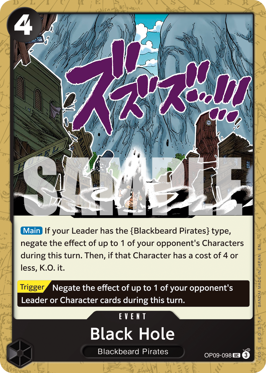 Black Hole OP09-098, the UC printing from OP-09 of the One Piece Card Game