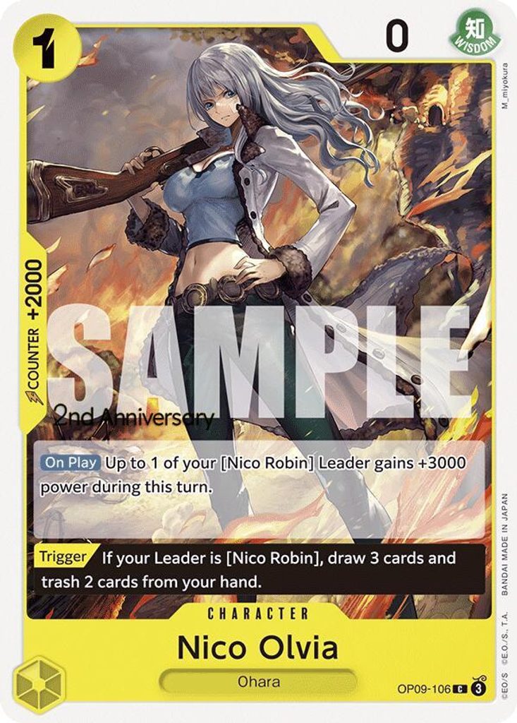 Nico Olvia OP09-106, the C printing from OP-09 of the One Piece Card Game