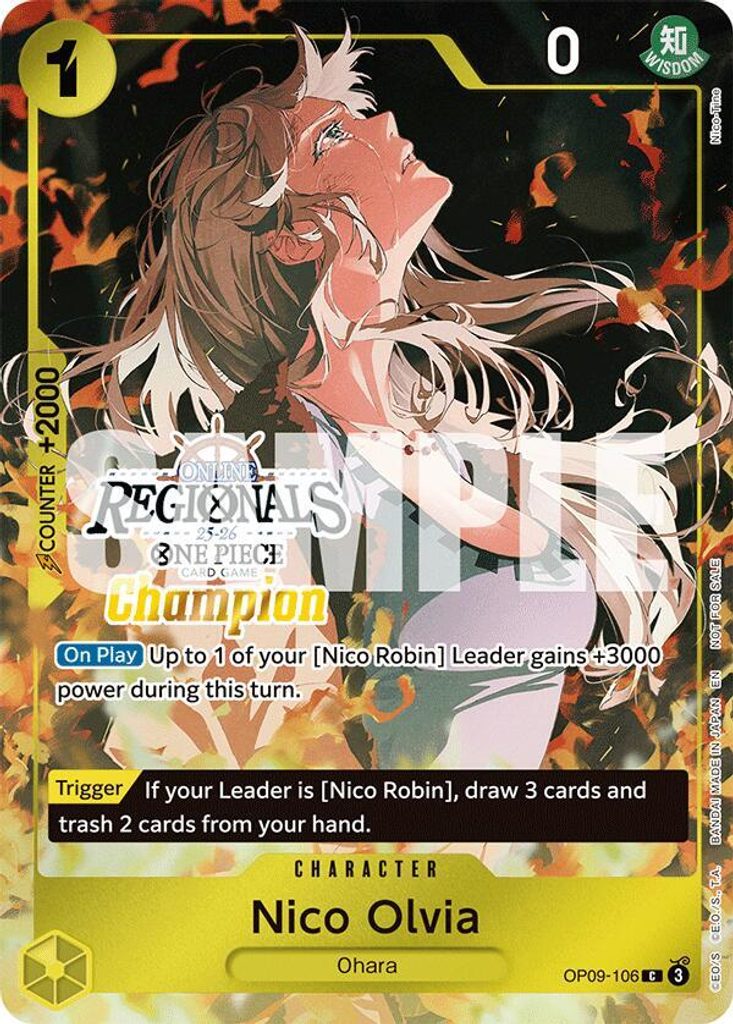 Nico Olvia OP09-106, the C printing from OP-09 of the One Piece Card Game