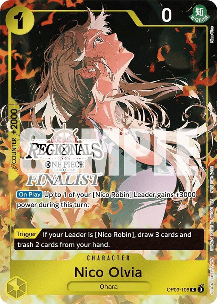 Nico Olvia OP09-106, the C printing from OP-09 of the One Piece Card Game