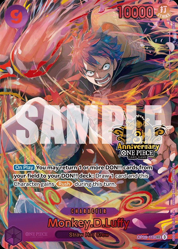 Monkey D. Luffy OP09-119, the SEC printing from OP-09 of the One Piece Card Game
