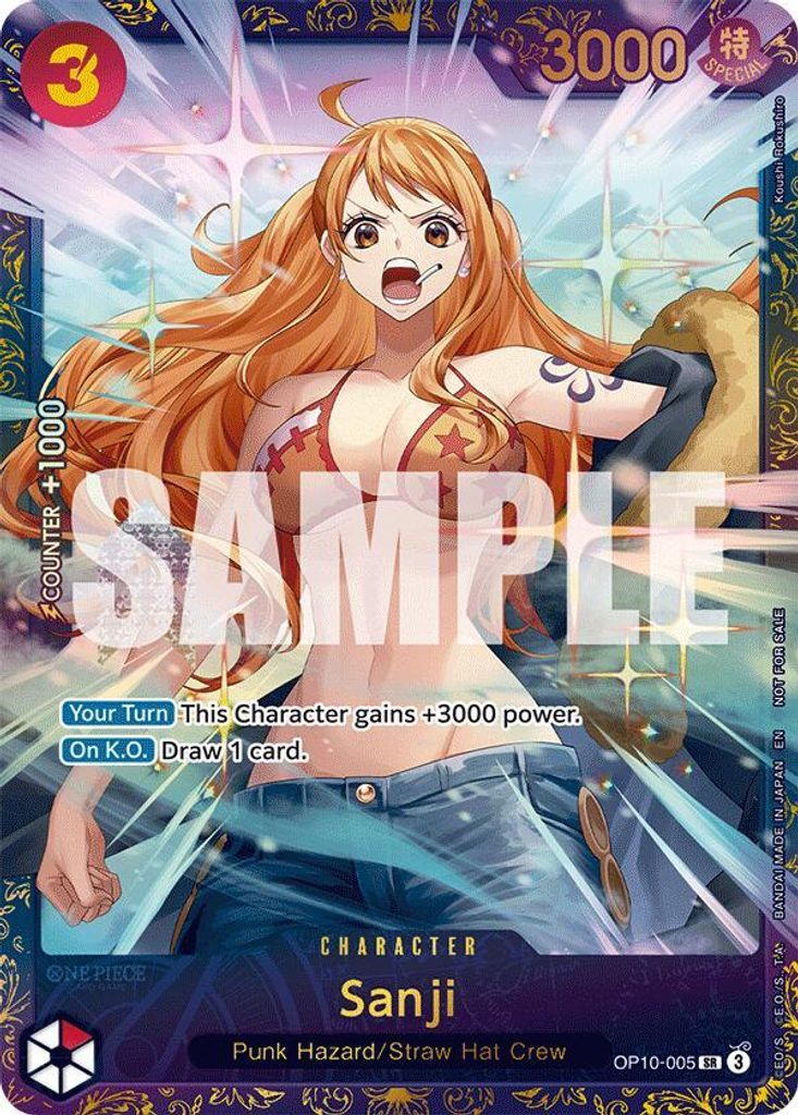 Sanji OP10-005, the SR printing from OP-10 of the One Piece Card Game