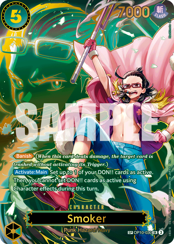 Smoker - OP10-030 OP10-030, the SR printing from OP-10 of the One Piece Card Game