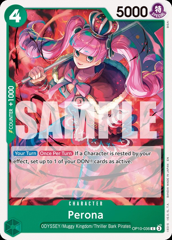 Perona OP10-036, the C printing from OP-10 of the One Piece Card Game